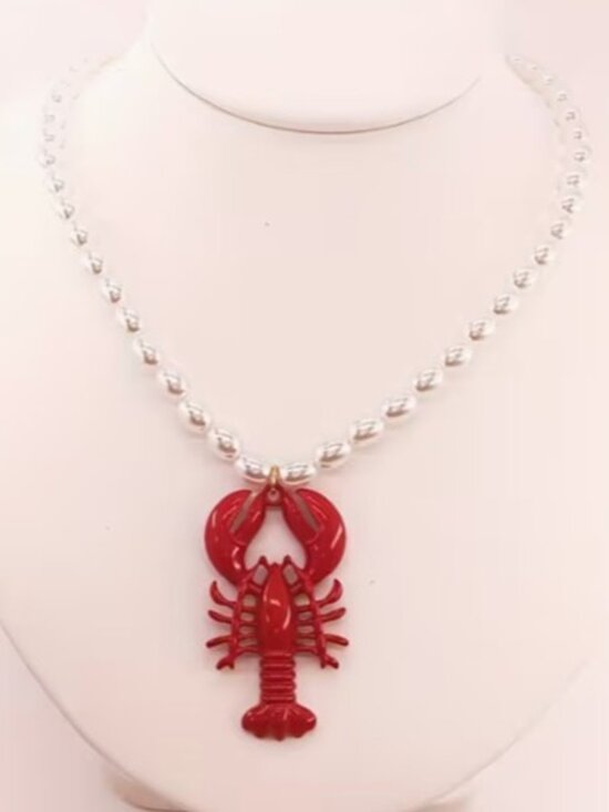 Jewelry - Red & Pearl Lobster Statement Necklace (NEW & SO CUTE!)